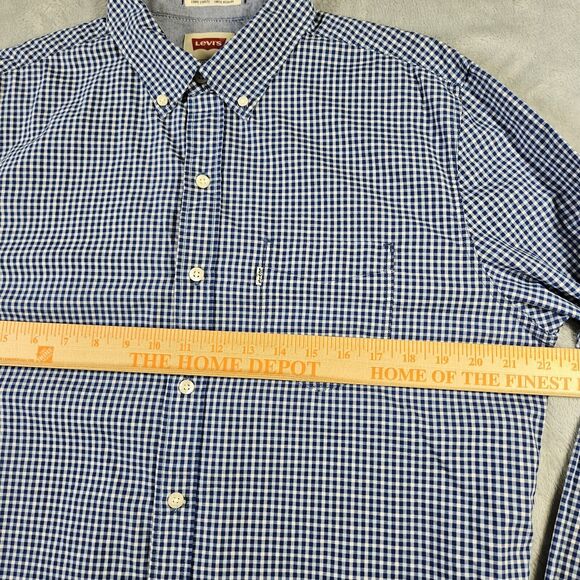 Levis Button Down Shirt Mens Large Slim Fit Blue Check Long Sleeve Pocket Office - Picture 9 of 10